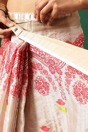 Red Floral Printed Silk Ready to Wear Saree