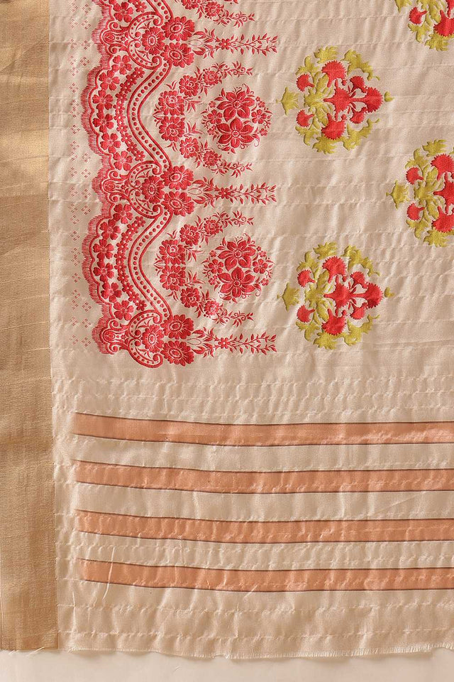 Red Floral Printed Silk Ready to Wear Saree