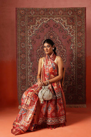 Maroon Floral Printed Silk Ready to Wear Saree