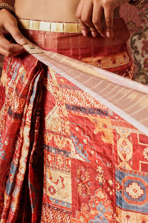 Maroon Floral Printed Silk Ready to Wear Saree