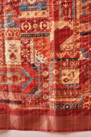 Maroon Floral Printed Silk Ready to Wear Saree