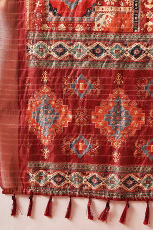 Maroon Floral Printed Silk Ready to Wear Saree