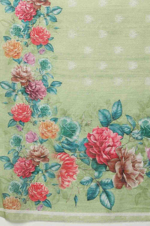 Olive Green Floral Printed Cotton Blend Ready to Wear Saree