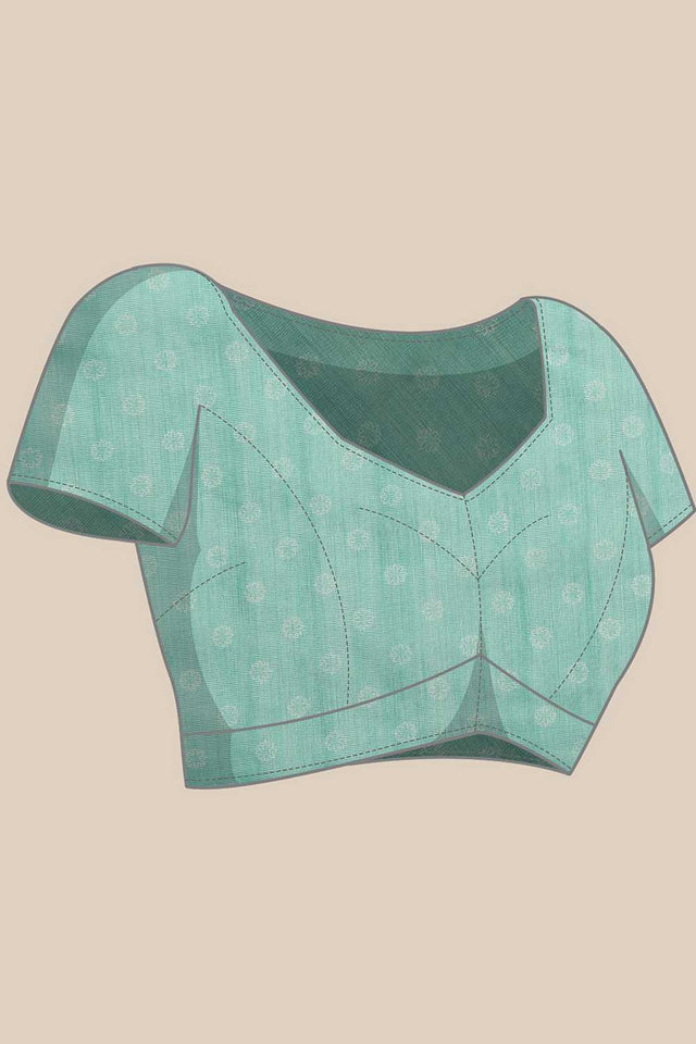 Turquoise Floral Printed Cotton Blend Ready to Wear Saree