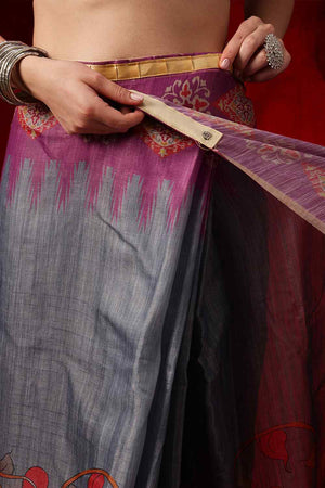 Violet Printed Cotton Blend Ready to Wear Saree
