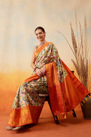 Multi Color Floral Printed Art Silk Ready to Wear Saree