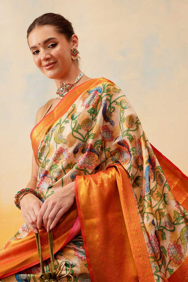 Multi Color Floral Printed Art Silk Ready to Wear Saree