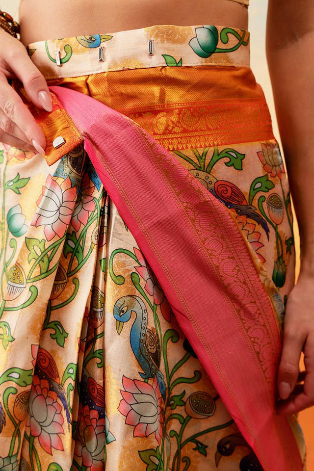 Multi Color Floral Printed Art Silk Ready to Wear Saree