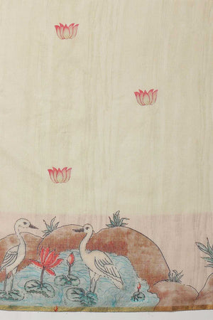 Beige Animal Printed Cotton Blend Ready to Wear Saree