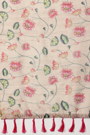 Beige Animal Printed Cotton Blend Ready to Wear Saree