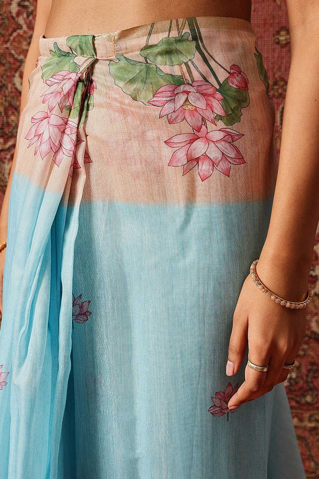 Lavender Abstract Printed Cotton Blend Ready to Wear Saree