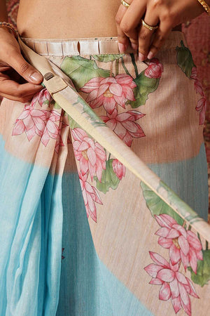 Lavender Abstract Printed Cotton Blend Ready to Wear Saree