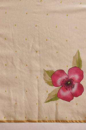 Beige Floral Printed Cotton Blend Ready to Wear Saree