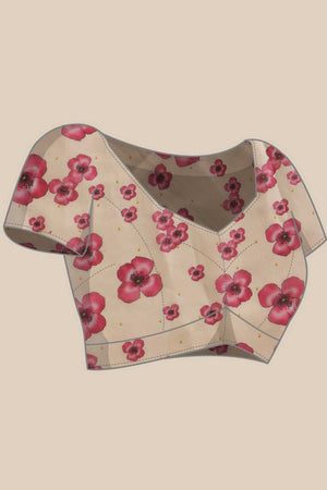 Beige Floral Printed Cotton Blend Ready to Wear Saree