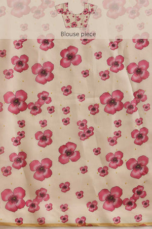 Beige Floral Printed Cotton Blend Ready to Wear Saree