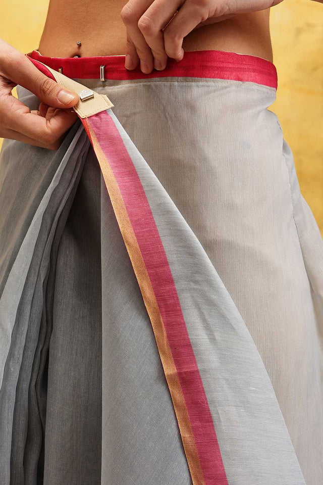 Grey Floral Printed Cotton Blend Ready to Wear Saree