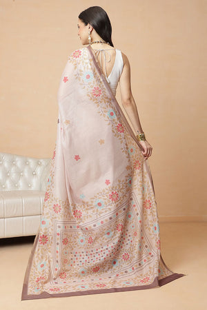 Peach Floral Print Cotton Blend Saree (SZR-DIVA1-PE-2452)