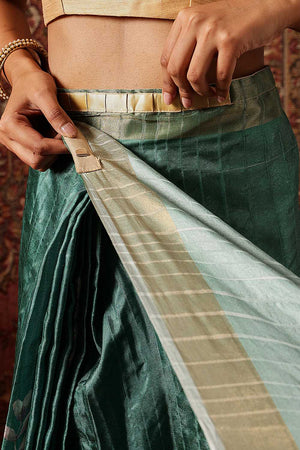 Green Floral Printed Silk Ready to Wear Saree