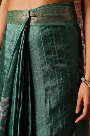 Green Floral Printed Silk Ready to Wear Saree