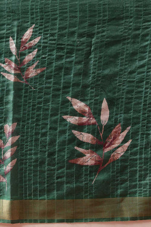 Green Floral Printed Silk Ready to Wear Saree