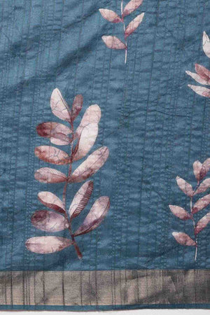 Turquoise Floral Printed Art Silk Ready to Wear Saree