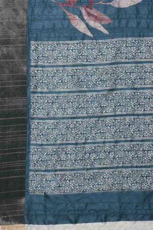 Turquoise Floral Printed Art Silk Ready to Wear Saree