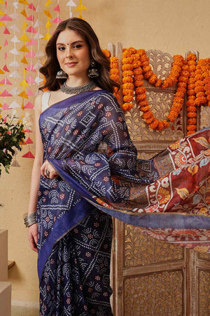 Blue Printed Cotton Blend Ready to Wear Saree