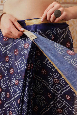 Blue Printed Cotton Blend Ready to Wear Saree
