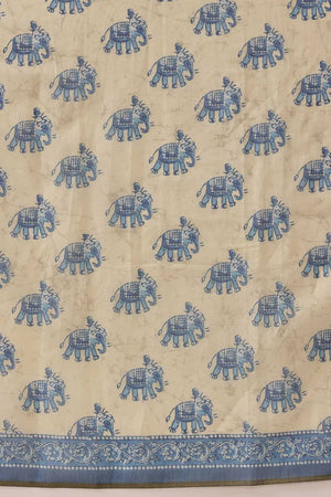 Blue Kalamkari Printed Cotton Blend Ready to Wear Saree