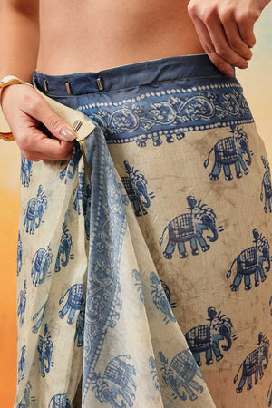 Blue Kalamkari Printed Cotton Blend Ready to Wear Saree