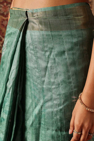 Green Floral Printed Silk Ready to Wear Saree