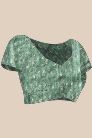 Green Floral Printed Silk Ready to Wear Saree