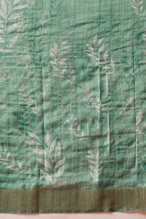 Green Floral Printed Silk Ready to Wear Saree