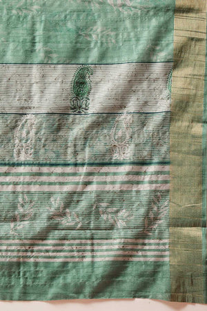 Green Floral Printed Silk Ready to Wear Saree