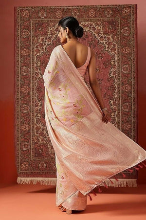 Pink Woven Cotton Blend Ready to Wear Saree