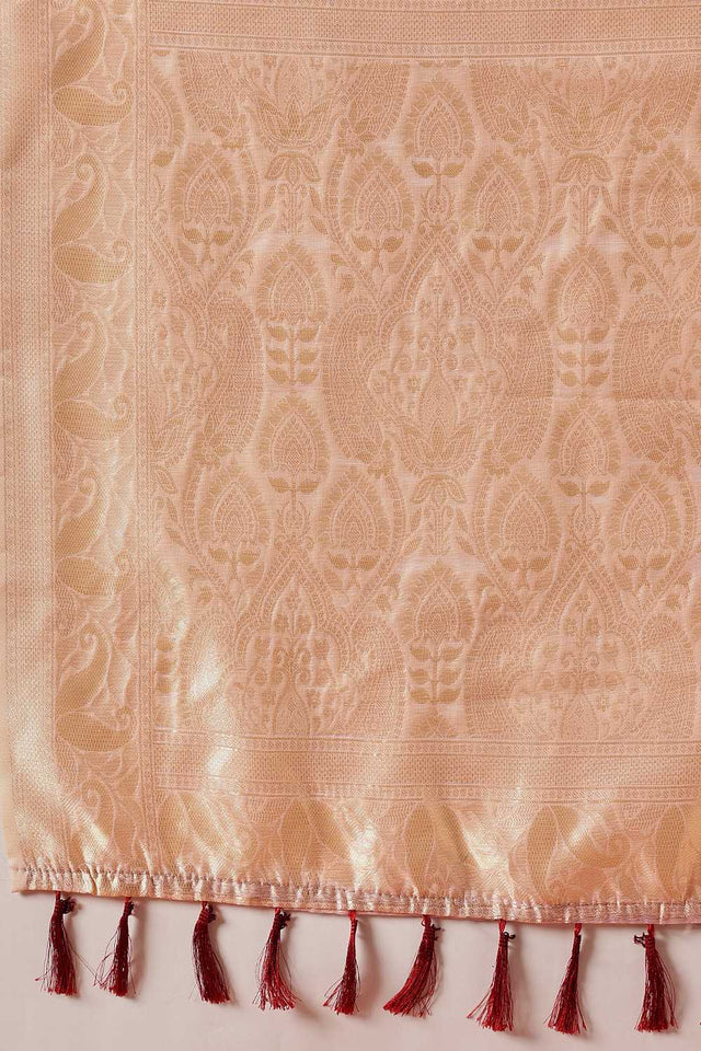 Pink Woven Cotton Blend Ready to Wear Saree