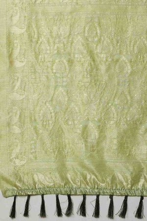 Dark Green Floral Woven Cotton Ready to Wear Saree