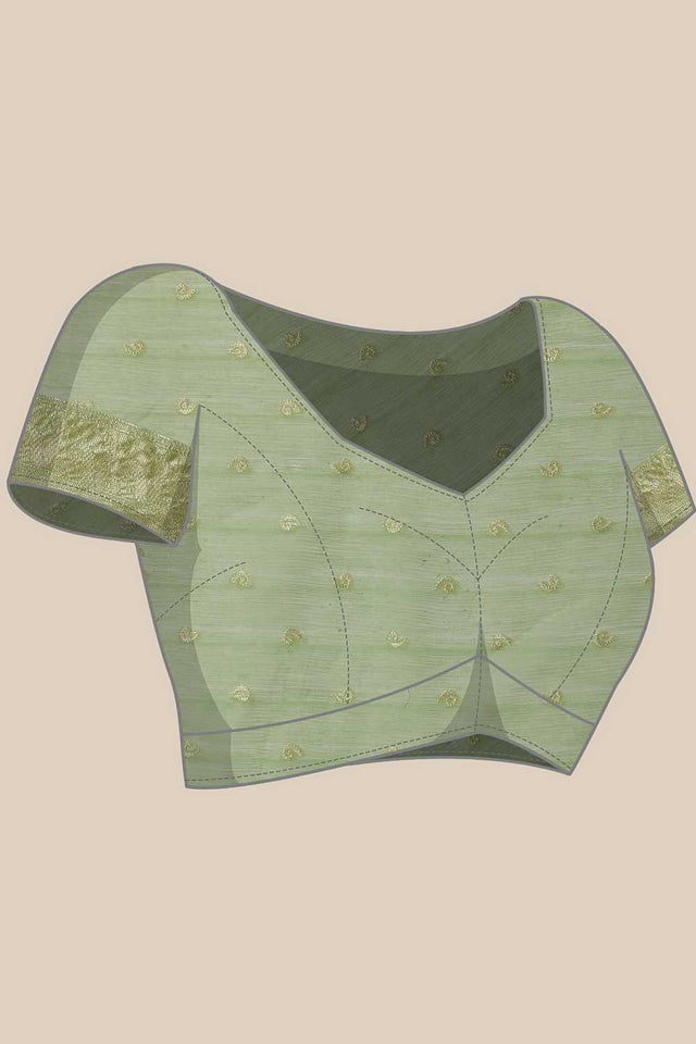 Dark Green Floral Woven Cotton Ready to Wear Saree