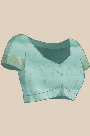 Turquoise Woven Cotton Blend Ready to Wear Saree