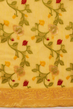 Yellow Floral Woven Cotton Ready to Wear Saree