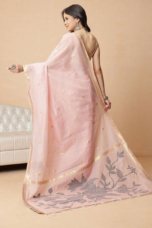 Peach Woven Cotton Blend Saree (SZR-JMD35-PE-3049)