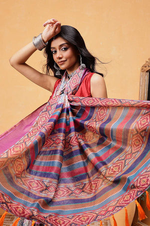 Multi Color Kalamkari Printed Cotton Blend Ready to Wear Saree