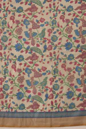 White Kalamkari Printed Cotton Blend Ready to Wear Saree