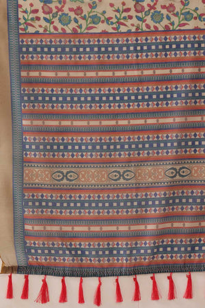 White Kalamkari Printed Cotton Blend Ready to Wear Saree