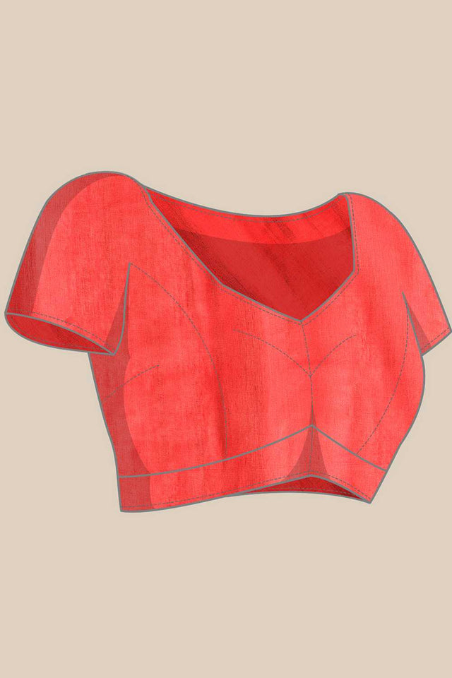Red Solid Cotton Blend Ready to Wear Saree