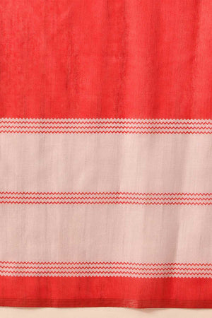 Red Solid Cotton Blend Ready to Wear Saree