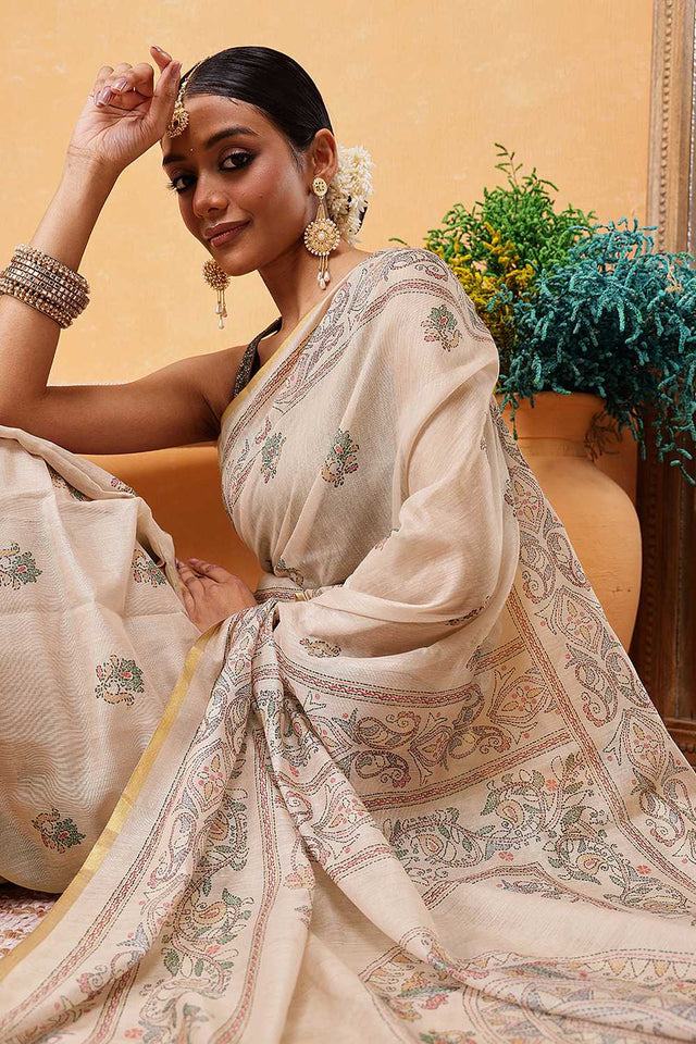 Multi Color Kalamkari Printed Cotton Blend Ready to Wear Saree