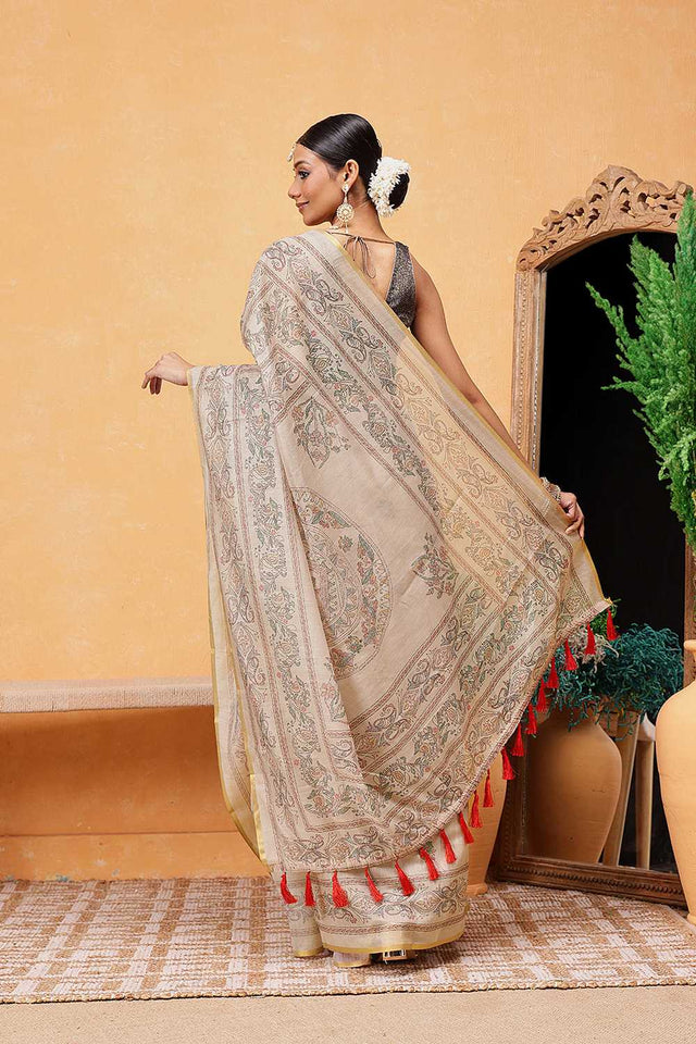 Multi Color Kalamkari Printed Cotton Blend Ready to Wear Saree