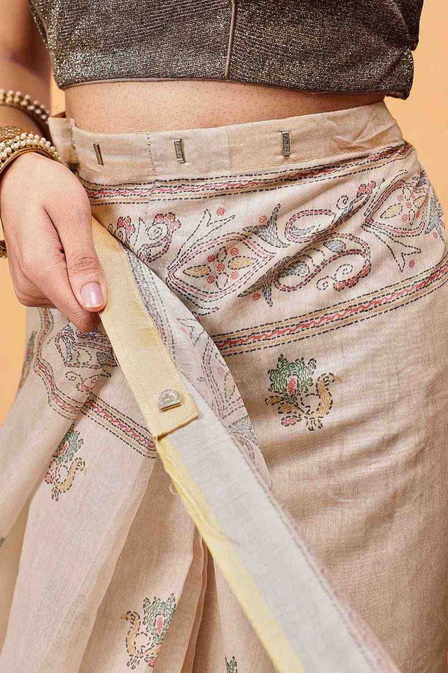 Multi Color Kalamkari Printed Cotton Blend Ready to Wear Saree