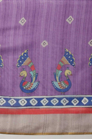 Violet Madhubani Printed Cotton Blend Ready to Wear Saree